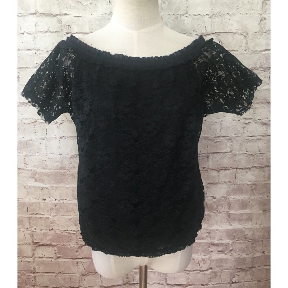 Anna Molinari  Black Lace Short Sleeve Blouse Top Lined Romantic Size Italy 42